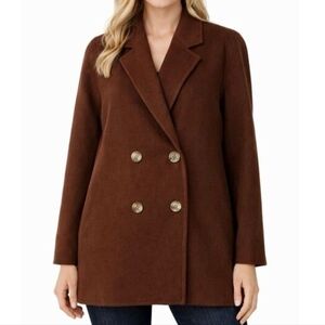 Joie chocolate brown double-breasted pea coat blazer wool blend, size S cozy